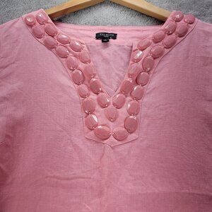 Talbot's 100% Linen Tunic Beaded Women's Top Pink Size P